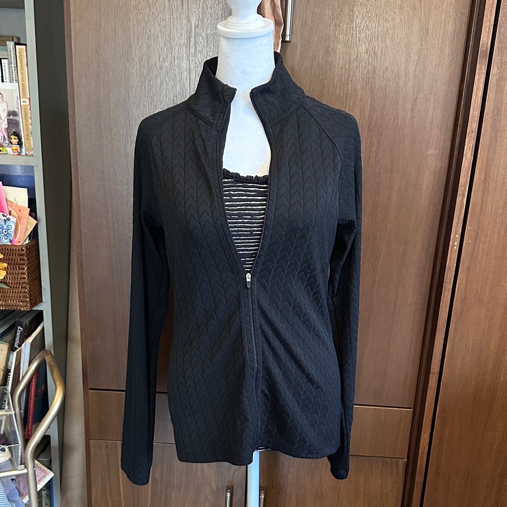 Lucy Black jacket with Black & White Ruffle Tank